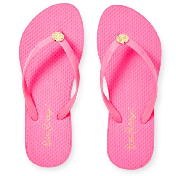 LILLY PULITZER Flip Flops Roxie Pink Pool Shoes Resort Sandals NWT - Picture 1 of 12